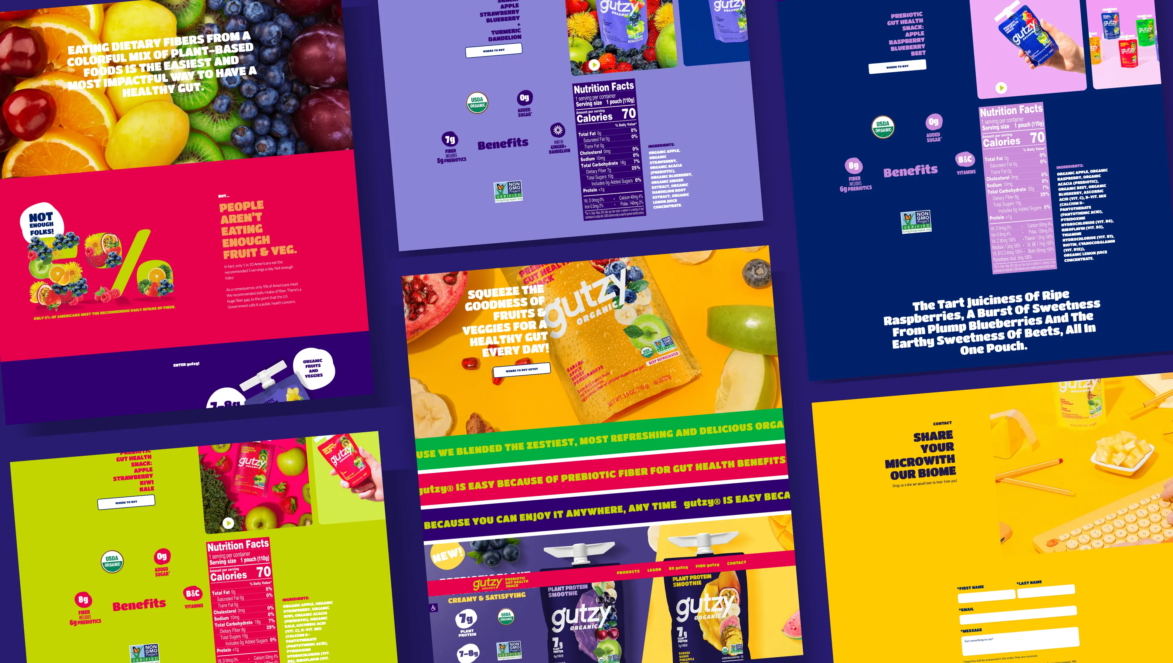 A high-resolution mosaic showing the breadth of Gutzy product, content, and commerce experiences