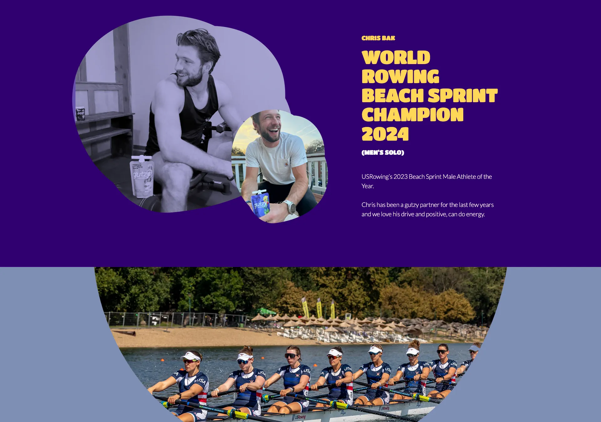 Gutzy partner storytelling page featuring athlete Chris Bak