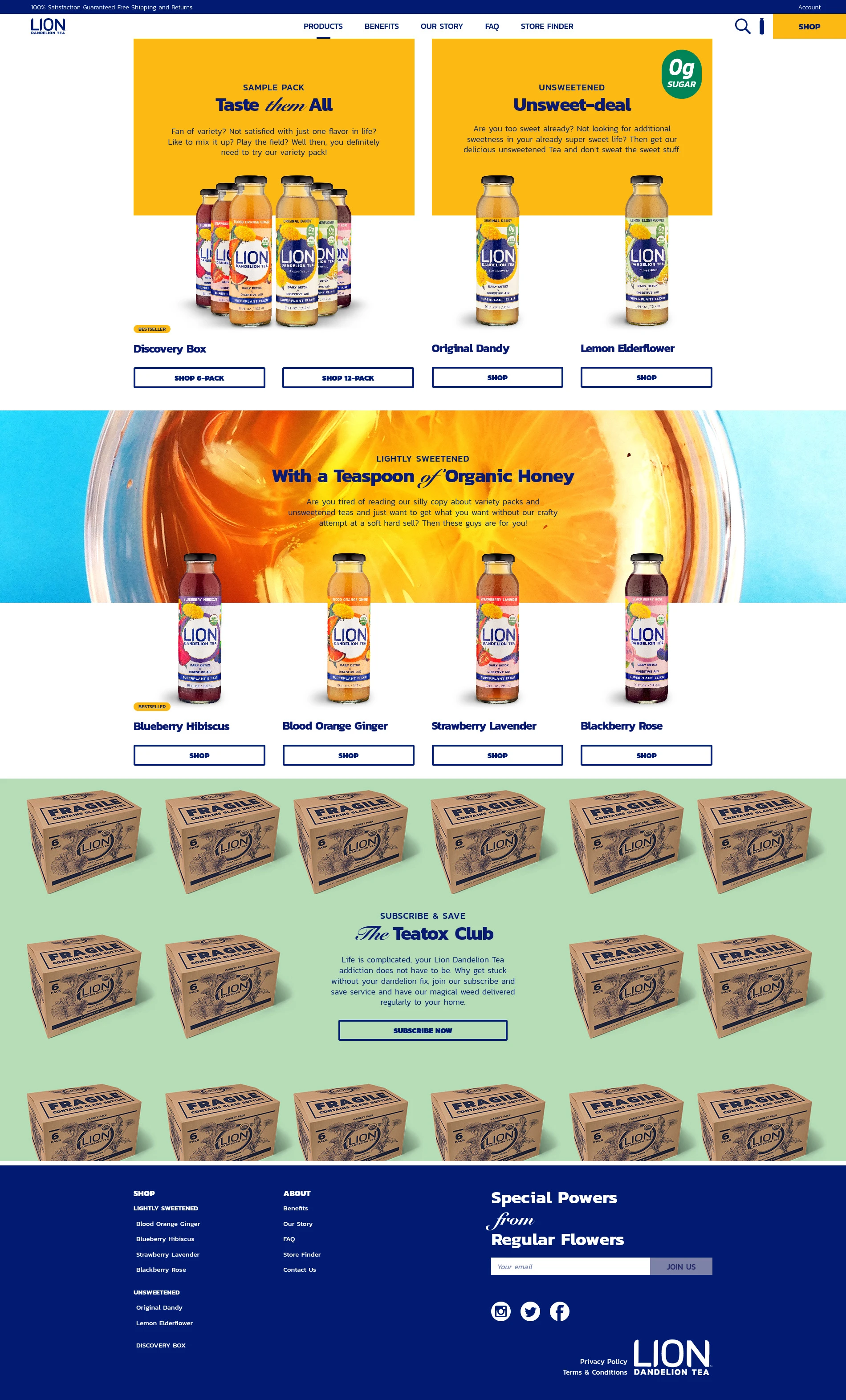 LION Tea storefront and product range